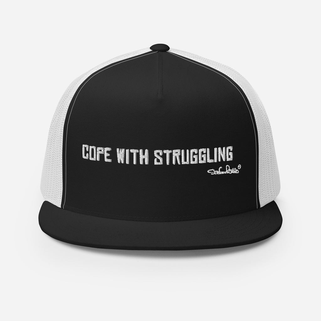 Cope With Struggling Trucker Cap Black/White - stefanromeoprints