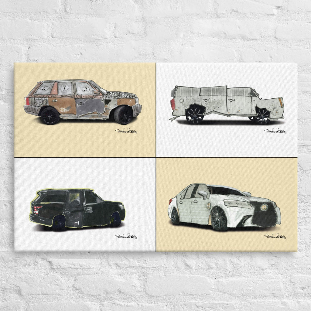 4 Classic Cars Theme - Beige/White Thin canvas - stefanromeoprints